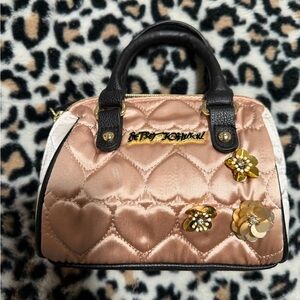 Betsey Johnson Mini Gold Quilted Mini Bag with Floral Accents